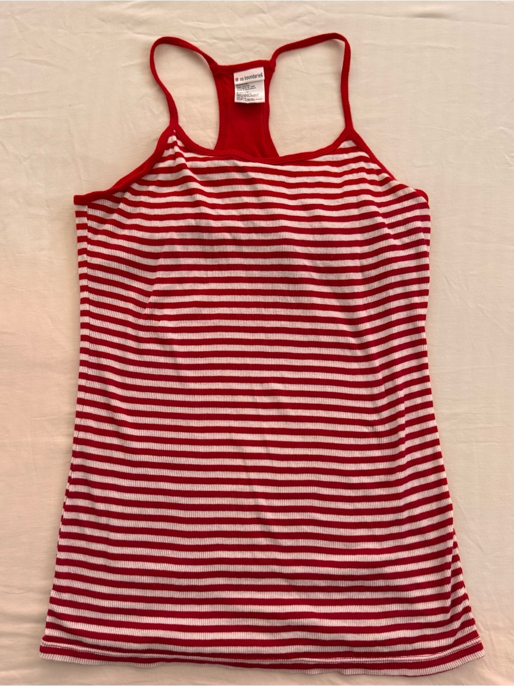 Y2K white & red striped cotton tank top in a L with built in bra